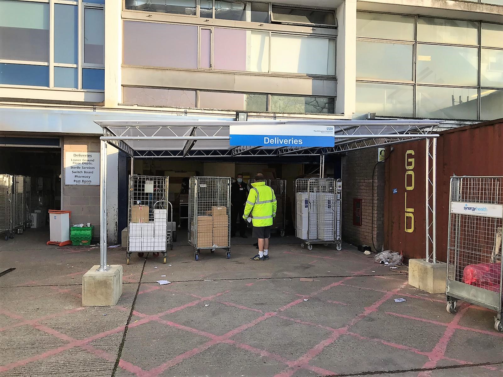 Hillingdon Hospital delivery bay weather shelter and loading bay canopy supplied by Protect Canopies
